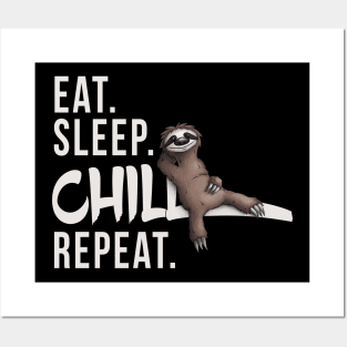 Funky Relaxed Lazy Sloth Eat Sleep Chill Repeat Posters and Art